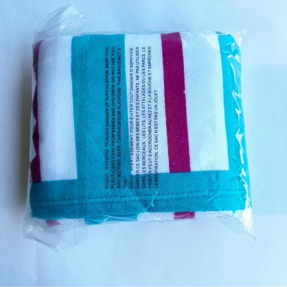 Beach Riot Beach Club Striped Towel Blue White and Pink Oversized NWT FabFitFun‎